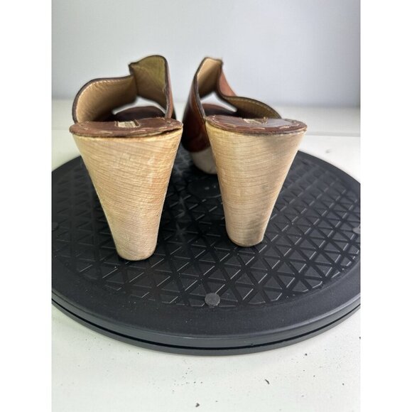 Manufacture D'essai Women’s  Brown Leather Wooden Heel Clog Sz 37 / 7 US - Picture 3 of 8